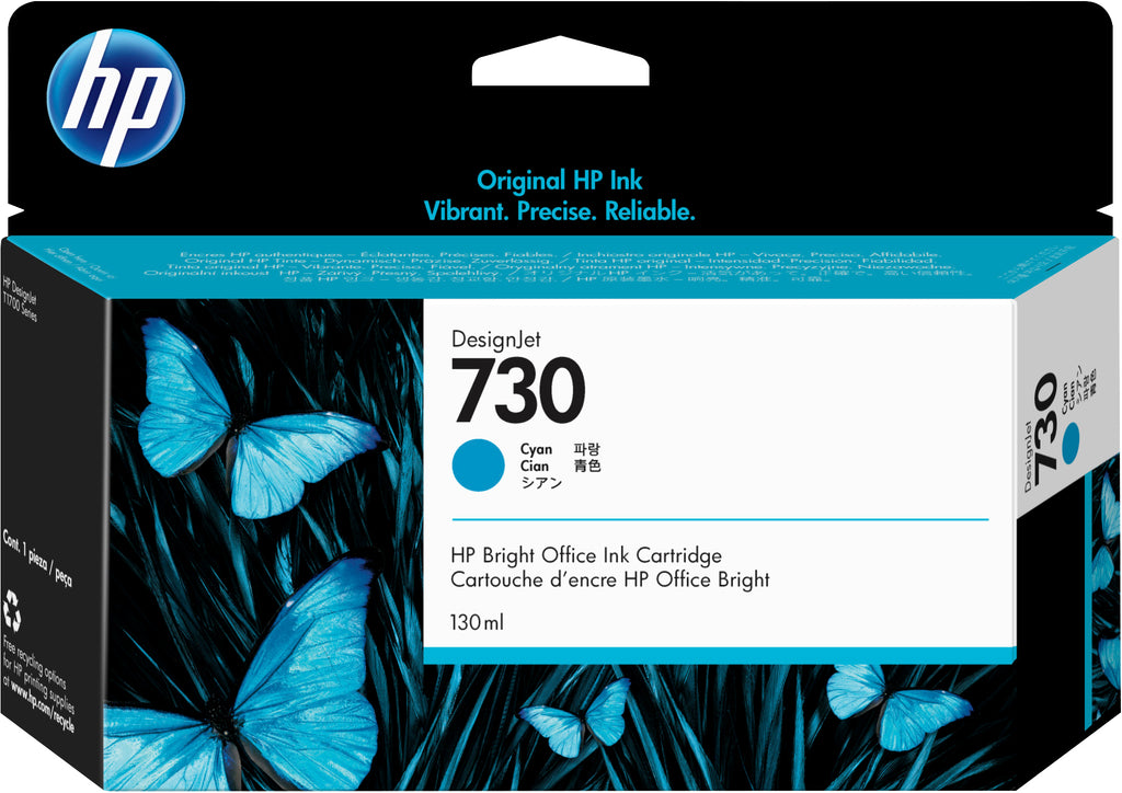 HP Genuine P2V62A / 730 Cyan Ink 130ml for HP DesignJet T 1600/1700/940
