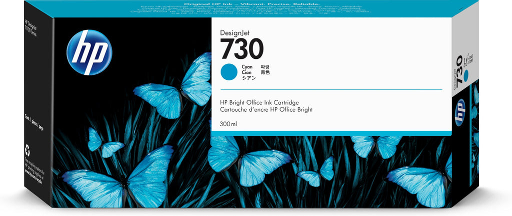 HP Genuine P2V68A / 730 Cyan Ink 300ml for HP DesignJet T 1600/1700/940